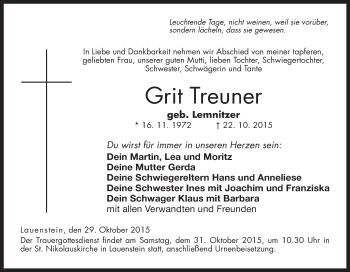 Anzeige von Grit Treuner von MGO