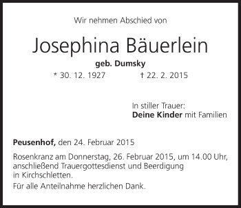 Anzeige von Josephina Bäuerlein von MGO