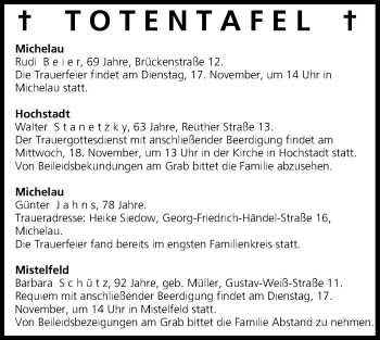 Anzeige von Totentafel vom 17.11.2015 von MGO