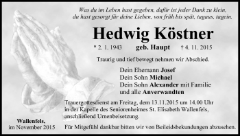 Anzeige von Hedwig Köstner von MGO