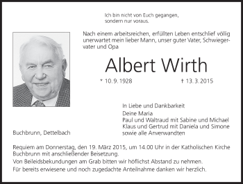 Anzeige von Albert Wirth von MGO