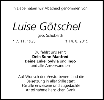 Anzeige von Luise Götschel von MGO