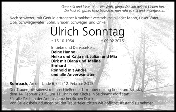 Anzeige von Ulrich Sonntag von MGO