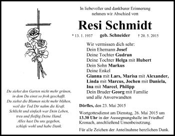 Anzeige von Resi Schmidt von MGO