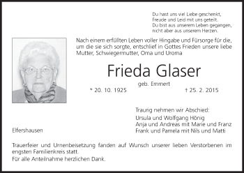 Anzeige von Frieda Glaser von MGO