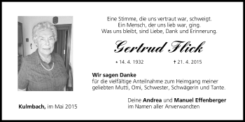 Anzeige von Gertrud Flick von MGO