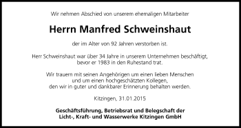 Anzeige von Manfred Schweinshaut von MGO