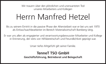 Anzeige von Manfred Hetzel von MGO