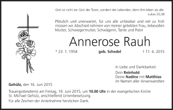 Anzeige von Annerose Rauh von MGO