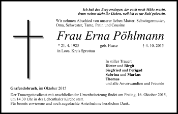 Anzeige von Erna Pöhlmann von MGO