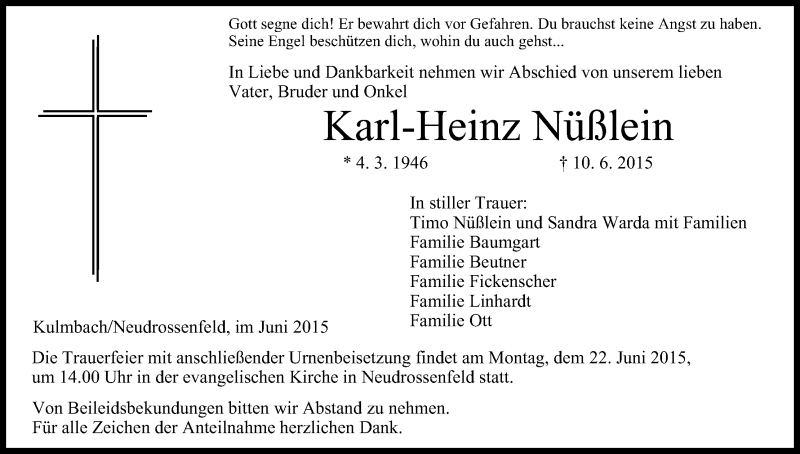  Traueranzeige für Karl-Heinz Nüßlein vom 18.06.2015 aus MGO