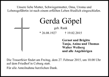 Anzeige von Gerda Göpel von MGO
