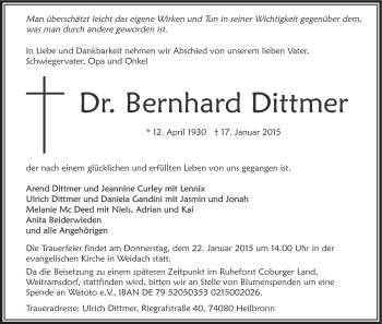 Anzeige von Bernhard Dittmer von MGO