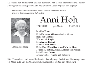 Anzeige von Anni Hoh von MGO