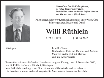 Anzeige von Willi Rüthlein von MGO