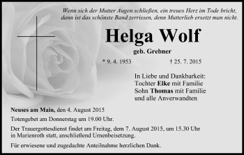 Anzeige von Helga Wolf von MGO
