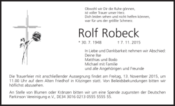 Anzeige von Rolf Robeck von MGO