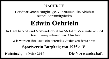 Anzeige von Edwin Oehrlein von MGO