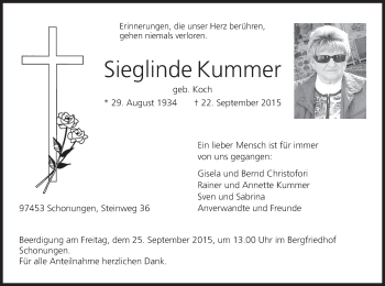 Anzeige von Sieglinde Kummer von MGO