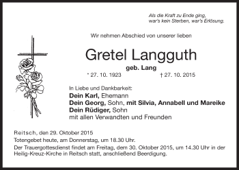 Anzeige von Gretel Langguth von MGO