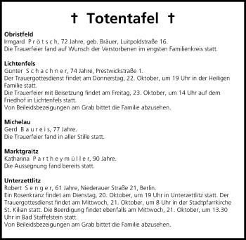 Anzeige von Totentafel vom 20.10.2015 von MGO