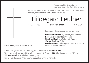 Anzeige von Hildegard Feulner von MGO
