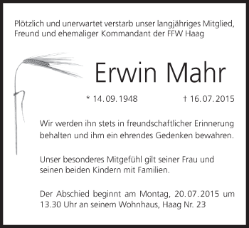 Anzeige von Erwin Mahr von MGO