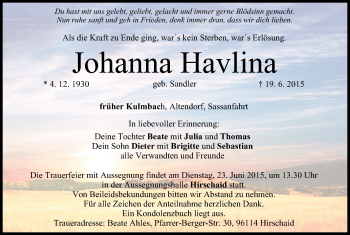 Anzeige von Johanna Havlina von MGO