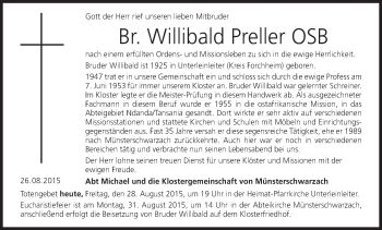 Anzeige von Willibald Preller von MGO