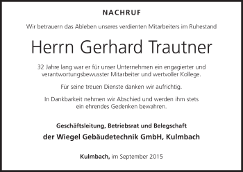 Anzeige von Gerhard Trautner von MGO