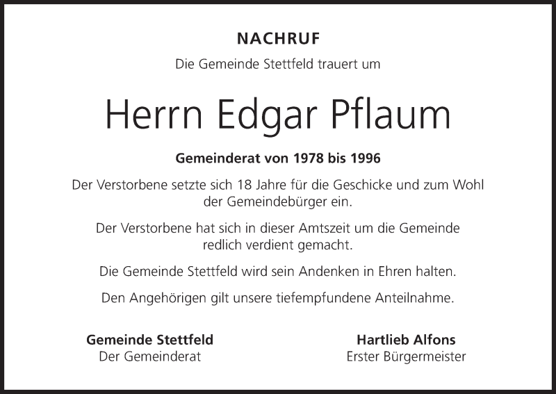  Traueranzeige für Edgar Pflaum vom 26.02.2015 aus MGO