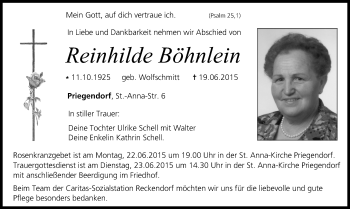 Anzeige von Reinhilde Böhnlein von MGO