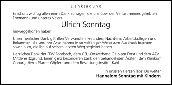 Anzeige von Ulrich Sonntag von MGO