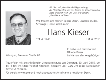 Anzeige von Hans Kieser von MGO