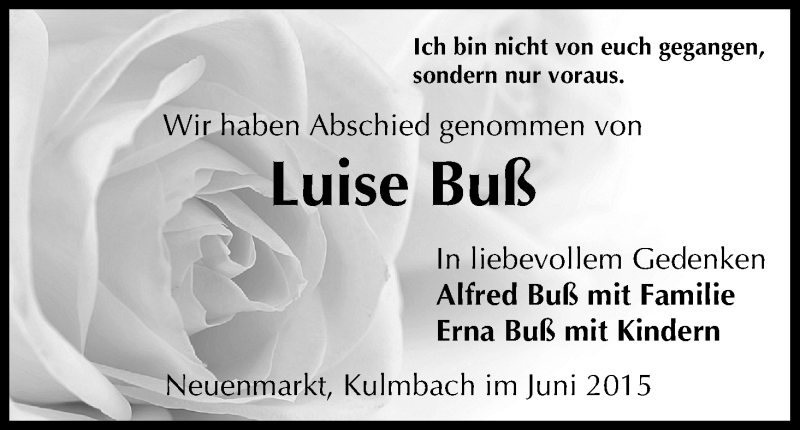  Traueranzeige für Luise Buß vom 24.06.2015 aus MGO