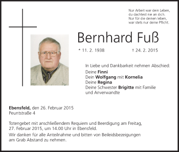 Anzeige von Bernhard Fuß von MGO