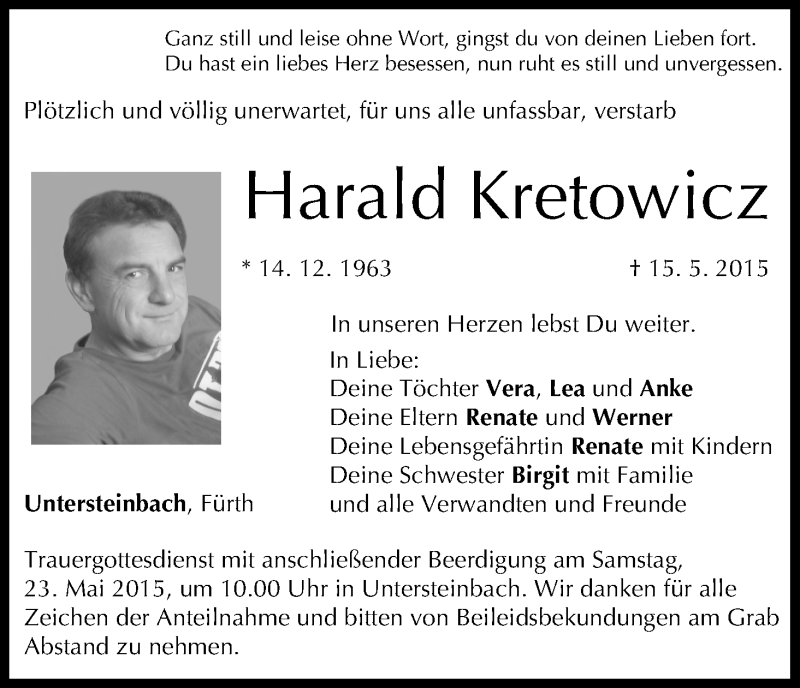  Traueranzeige für Harald Kretowicz vom 20.05.2015 aus MGO