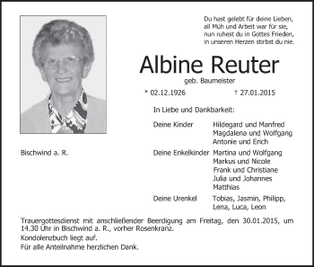 Anzeige von Albine Reuter von MGO