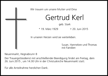 Anzeige von Gertrud Kerl von MGO