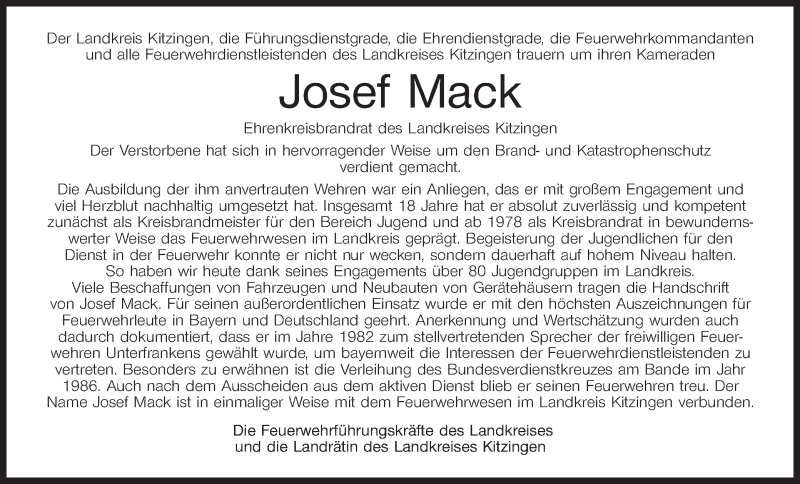 Traueranzeige für Josef Mack vom 11.07.2015 aus MGO