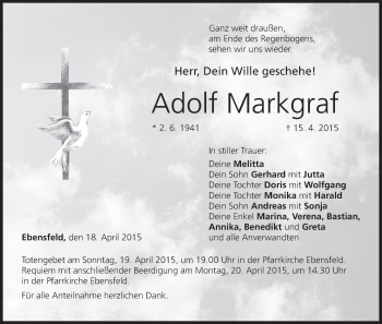 Anzeige von Adolf Markgraf von MGO