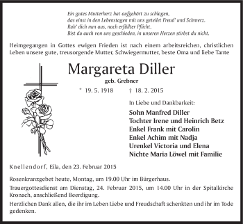Anzeige von Margareta Diller von MGO