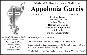 Anzeige von Appolonia Gareis von MGO