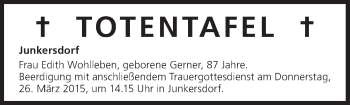 Anzeige von Totentafel vom 25.03.2015 von MGO