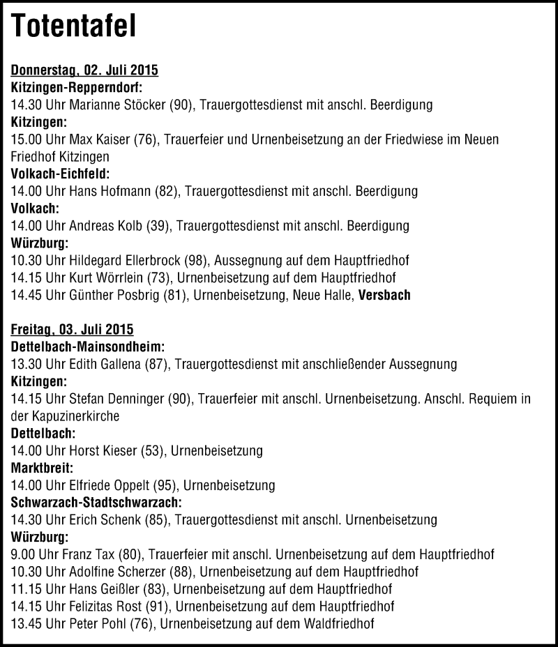  Traueranzeige für Marianne Stöcker vom 02.07.2015 aus MGO