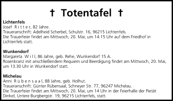 Anzeige von Totentafel vom 20.05.2015 von MGO