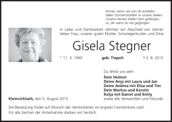 Anzeige von Gisela Stegner von MGO