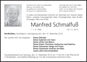 Anzeige von Manfred Schmalfuß von MGO