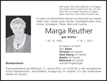 Anzeige von Marga Reuther von MGO
