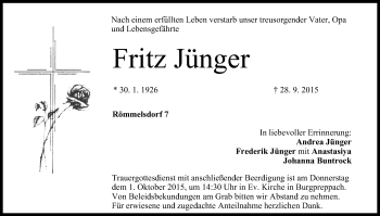 Anzeige von Fritz Jünger von MGO